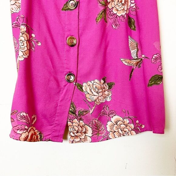 Angie Pink Floral Fit & Flare Button Down Summer Mini Dress, Size Medium - Picture 4 of 10